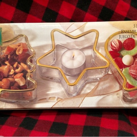 Vintage Indiana Glass Votive Holders, Candy/Nut Dishes Holiday Tree, Star & Bell - Picture 1 of 10
